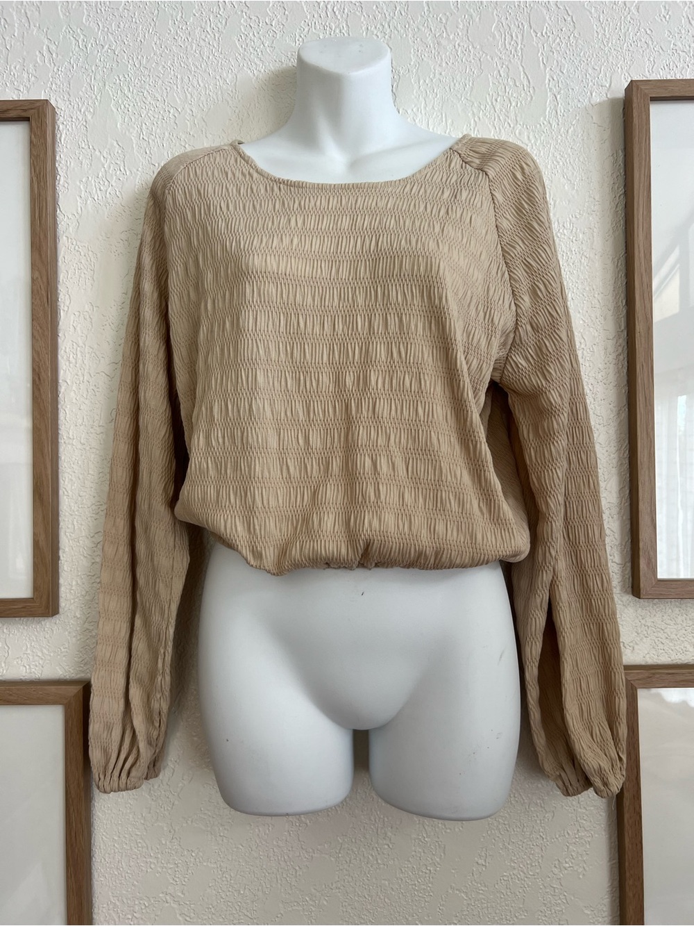 Sincerely Jules Women's Textured Long-Sleeve Top in Beige
